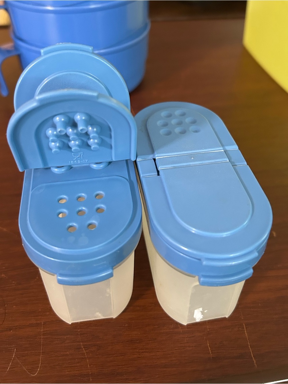 Vintage Tupperware Set of Blue Plastic Spice Shakers holds 4 ounces